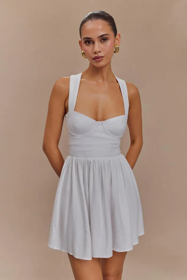 Women Meshki Dresses Loz Tie Back Linen Mini Dress 8211 White
