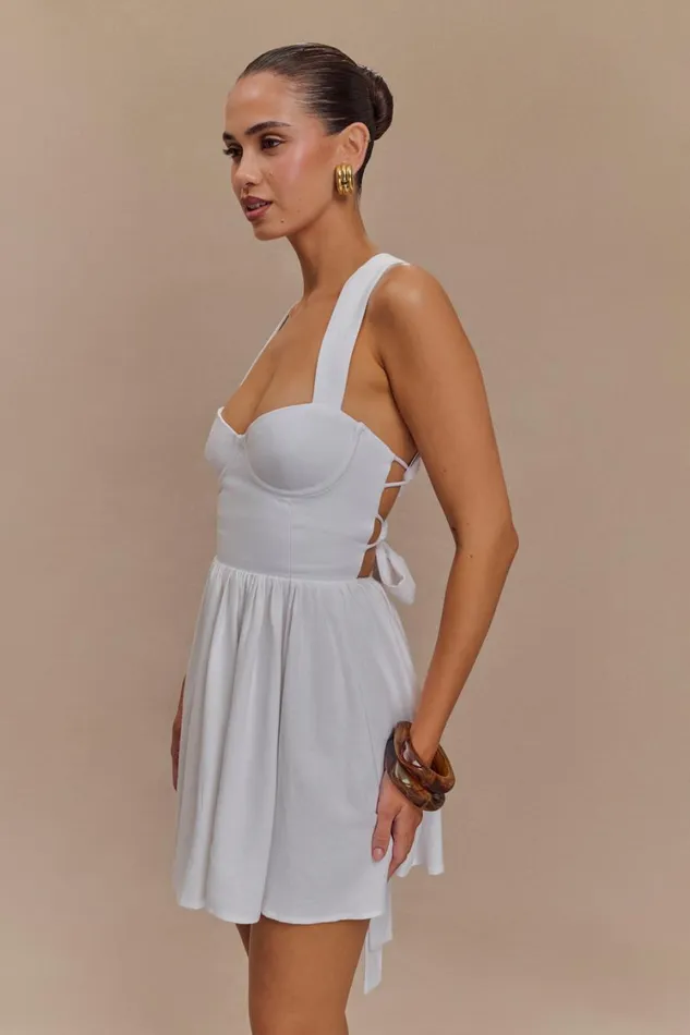 Women Meshki Dresses Loz Tie Back Linen Mini Dress 8211 White