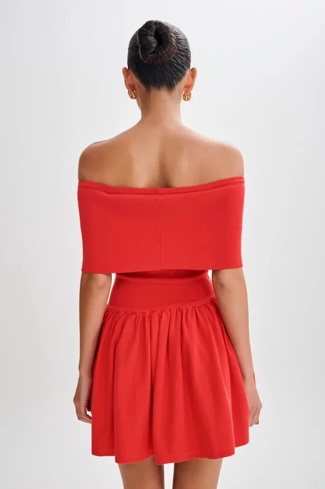 Women Meshki Dresses Lydia Off Shoulder Knit Mini Dress 8211 Red