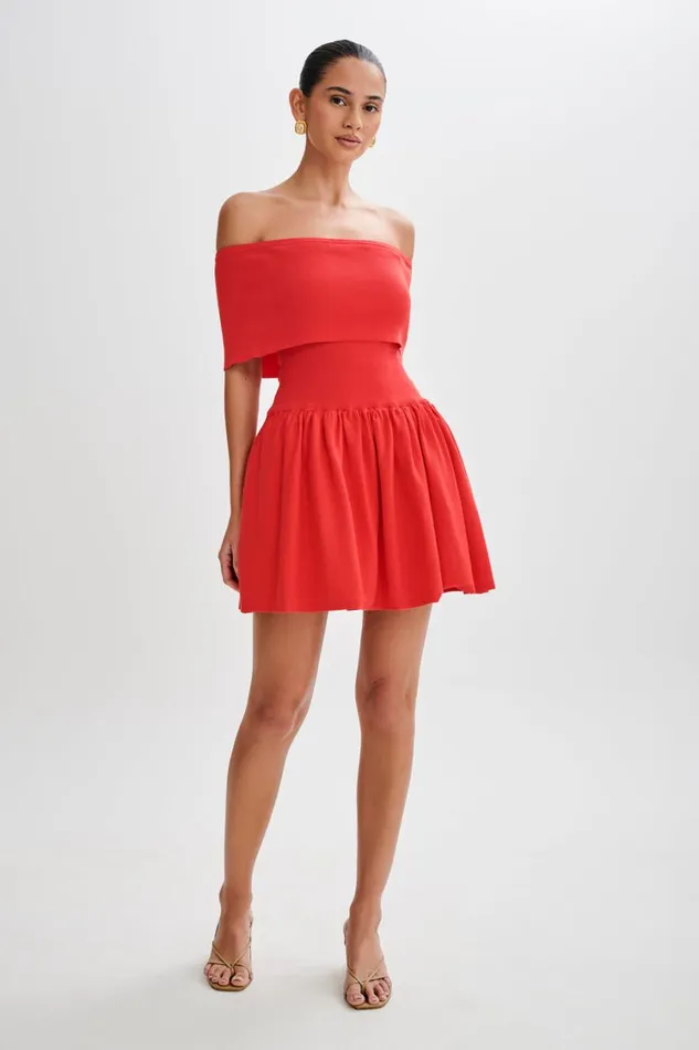 Women Meshki Dresses Lydia Off Shoulder Knit Mini Dress 8211 Red