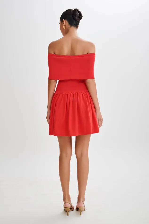 Women Meshki Dresses Lydia Off Shoulder Knit Mini Dress 8211 Red