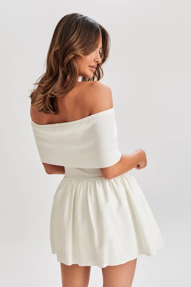 Women Meshki Dresses Lydia Off Shoulder Knit Mini Dress 8211 White