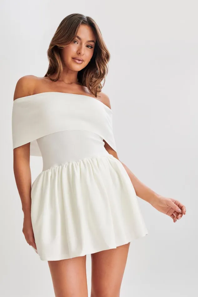 Women Meshki Dresses Lydia Off Shoulder Knit Mini Dress 8211 White