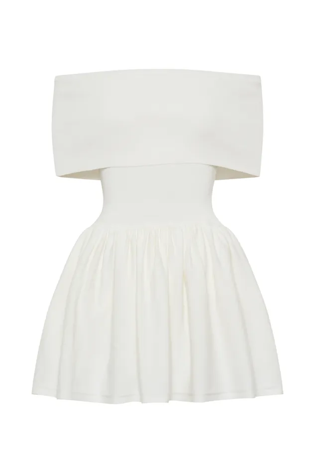 Women Meshki Dresses Lydia Off Shoulder Knit Mini Dress 8211 White