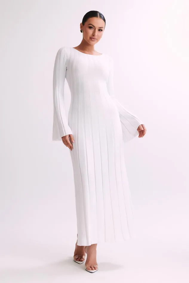 Women Meshki Dresses Mabel Long Sleeve Knit Maxi Dress 8211 White