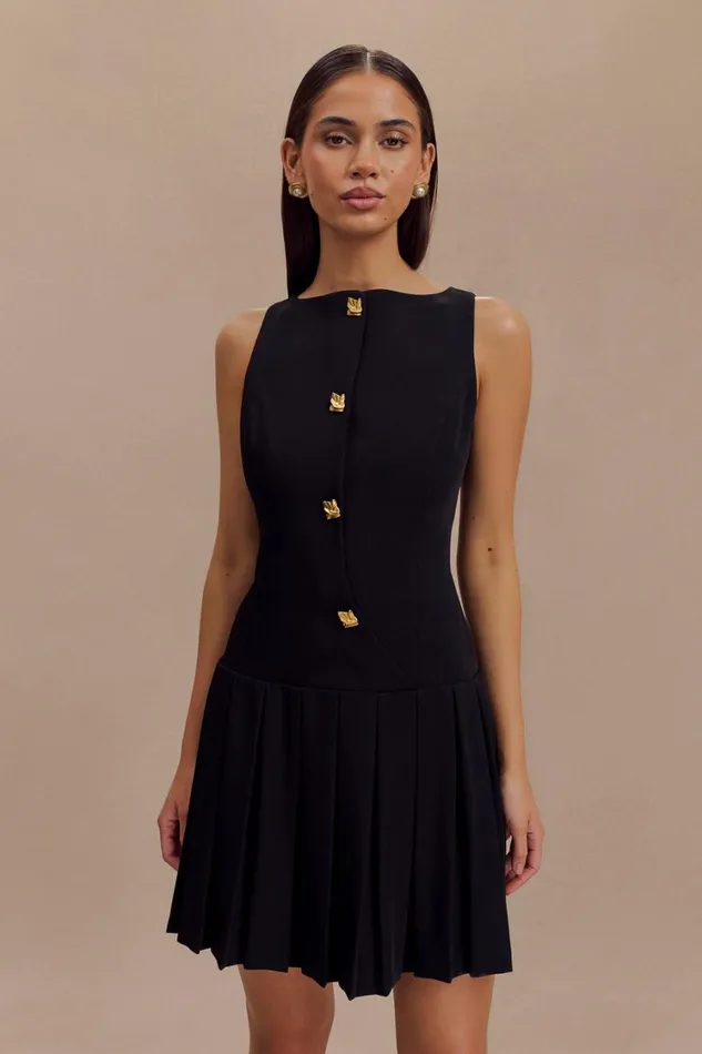 Women Meshki Dresses Mackenzie Sleeveless Pleated Mini Dress 8211 Black