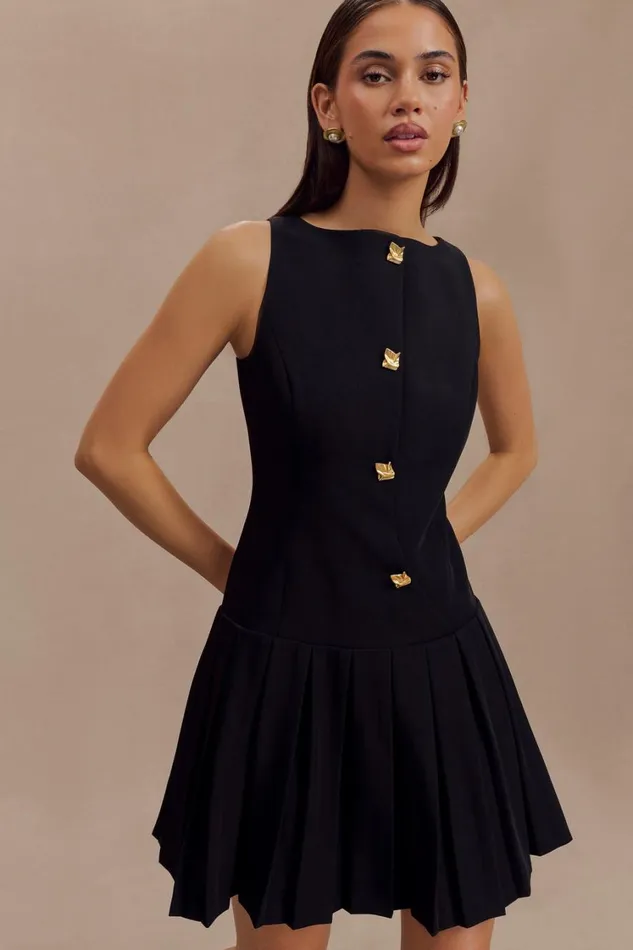 Women Meshki Dresses Mackenzie Sleeveless Pleated Mini Dress 8211 Black
