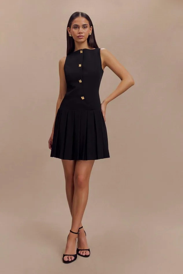 Women Meshki Dresses Mackenzie Sleeveless Pleated Mini Dress 8211 Black