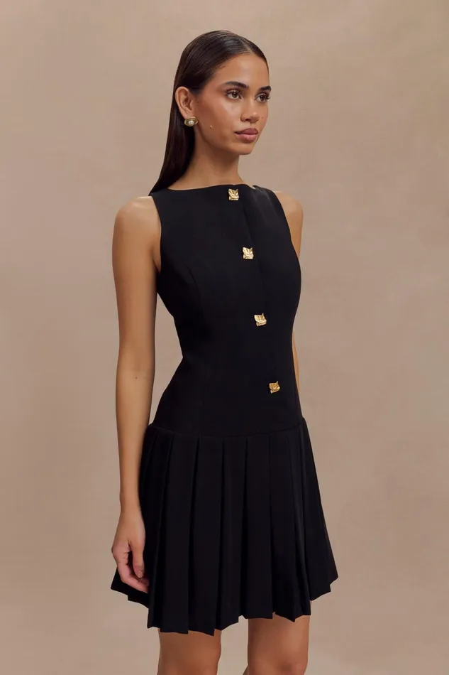 Women Meshki Dresses Mackenzie Sleeveless Pleated Mini Dress 8211 Black