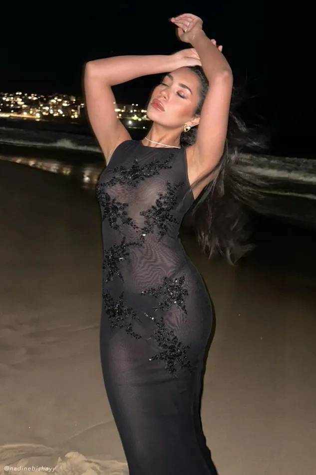 Women Meshki Dresses Maeva Embroidered Mesh Maxi Dress 8211 Black