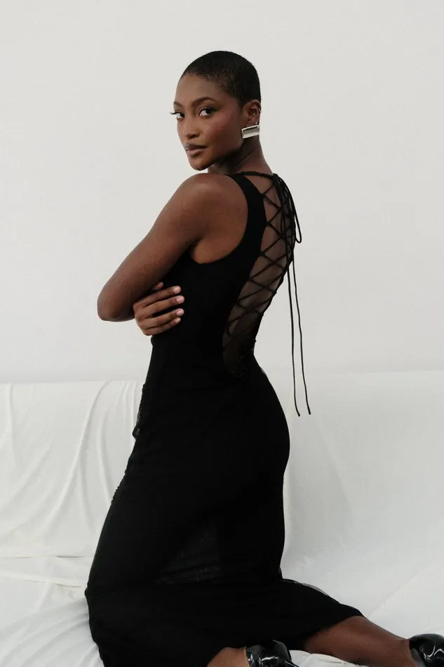 Women Meshki Dresses Maeva Embroidered Mesh Maxi Dress 8211 Black
