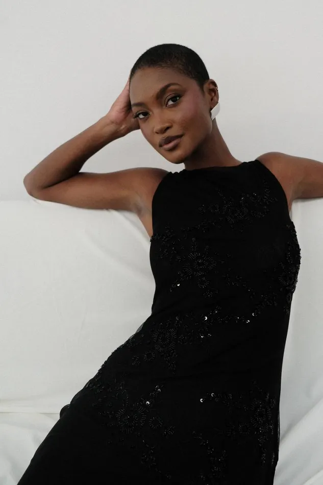 Women Meshki Dresses Maeva Embroidered Mesh Maxi Dress 8211 Black