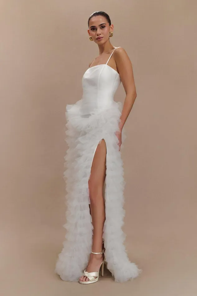 Women Meshki Dresses Magnolia Tiered Ruffle Maxi Dress 8211 Ivory