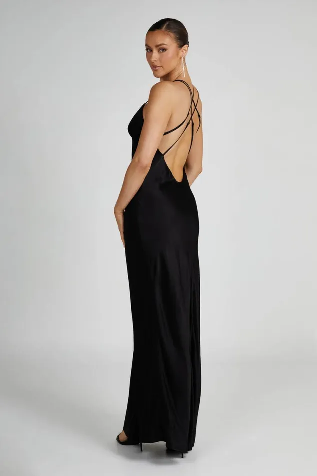 Women Meshki Dresses Makari Satin Maxi Dress 8211 Black