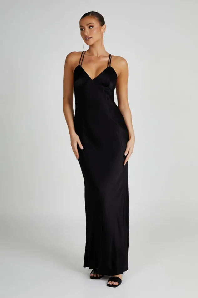 Women Meshki Dresses Makari Satin Maxi Dress 8211 Black