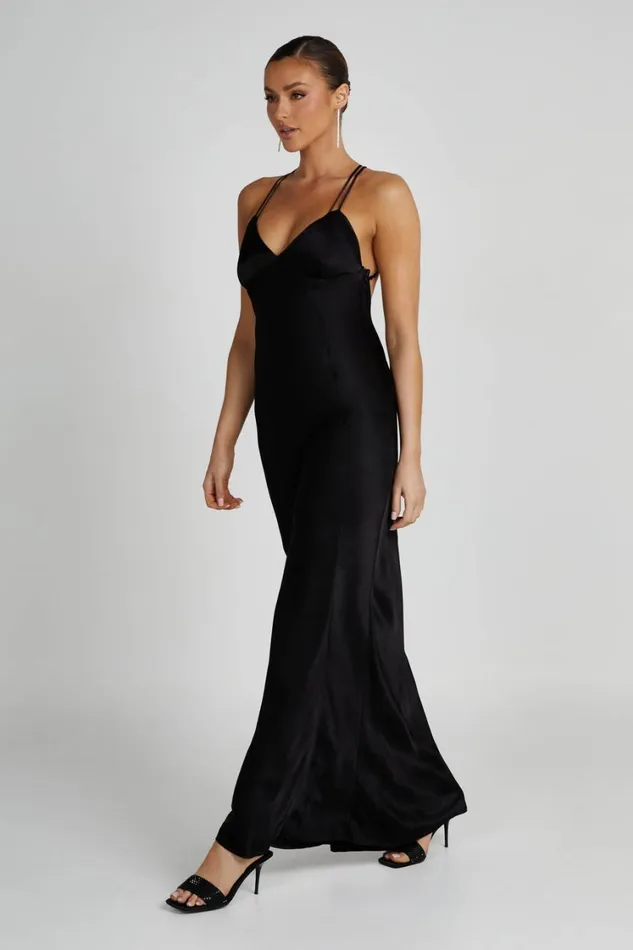 Women Meshki Dresses Makari Satin Maxi Dress 8211 Black