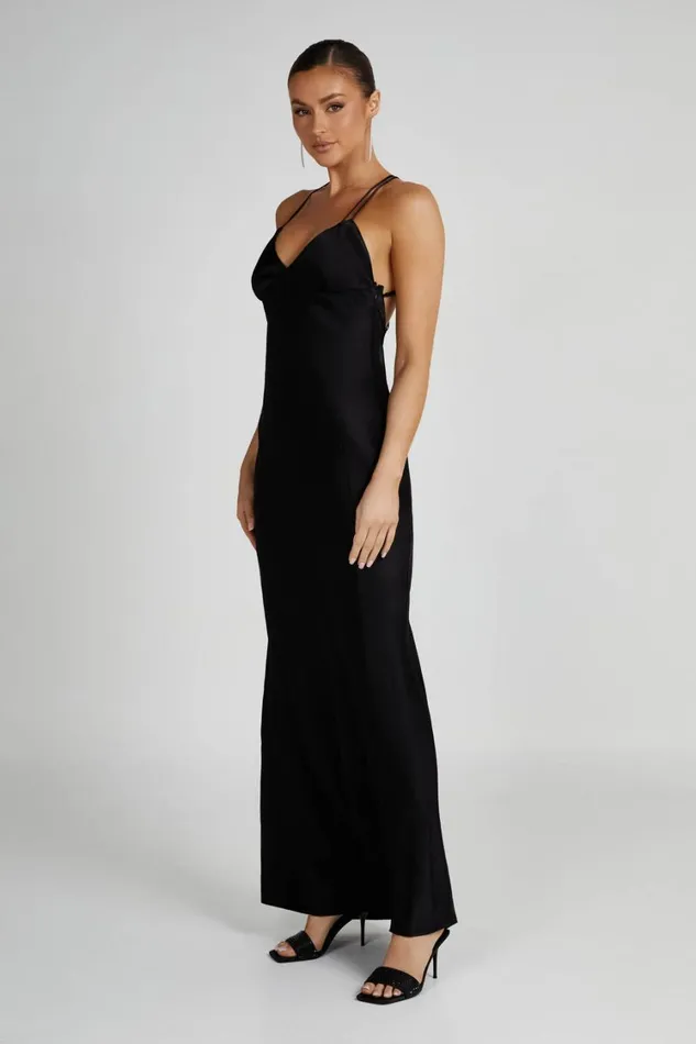 Women Meshki Dresses Makari Satin Maxi Dress 8211 Black