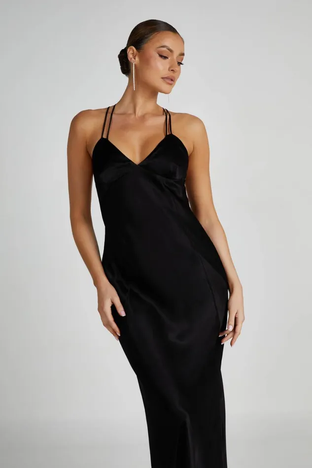 Women Meshki Dresses Makari Satin Maxi Dress 8211 Black