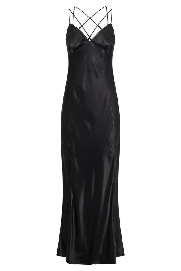 Women Meshki Dresses Makari Satin Maxi Dress 8211 Black