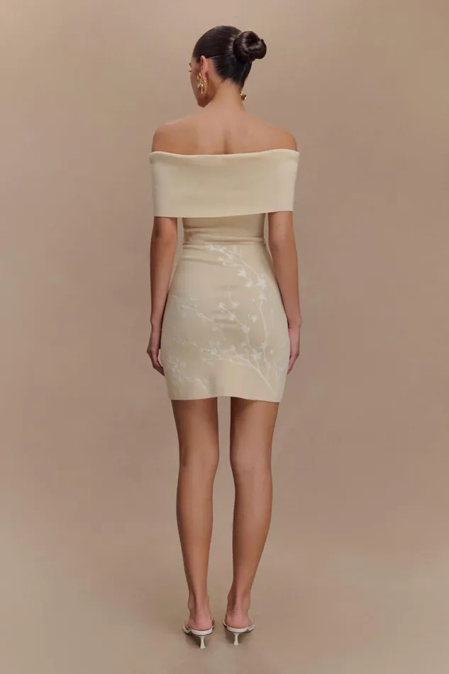 Women Meshki Dresses Mallory Off Shoulder Embroidered Knit Mini Dress 8211 Cream And Ivory