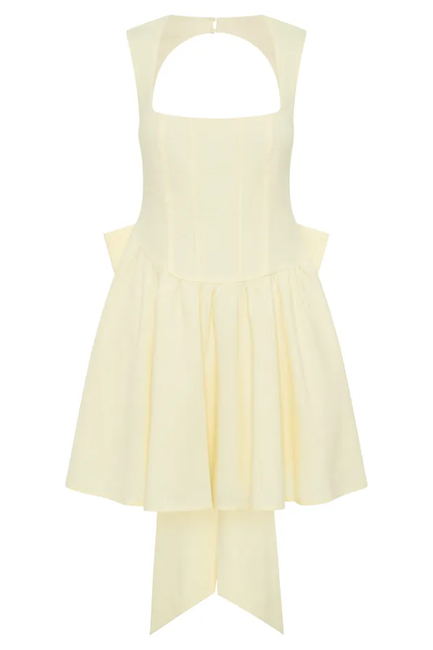 Women Meshki Dresses Marcella Linen Bow Back Mini Dress 8211 Lemon Sherbet
