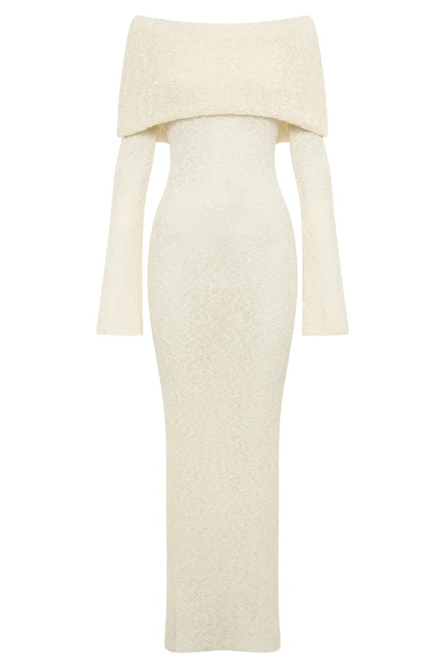 Women Meshki Dresses Marisol Off Shoulder Boucle Maxi Dress 8211 Ivory