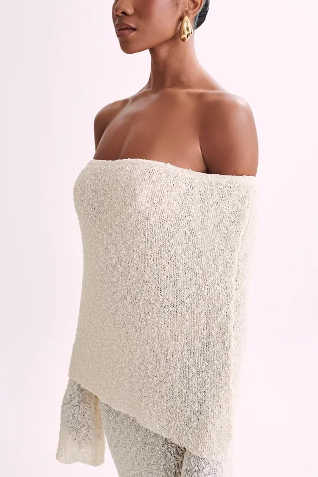 Women Meshki Dresses Marisol Off Shoulder Boucle Maxi Dress 8211 Ivory