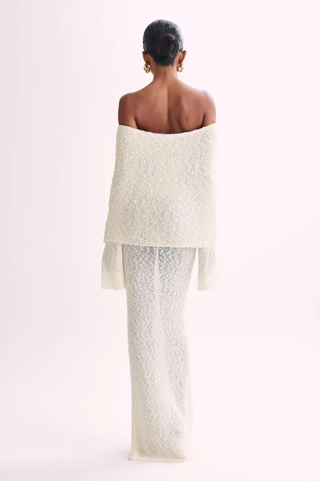 Women Meshki Dresses Marisol Off Shoulder Boucle Maxi Dress 8211 Ivory