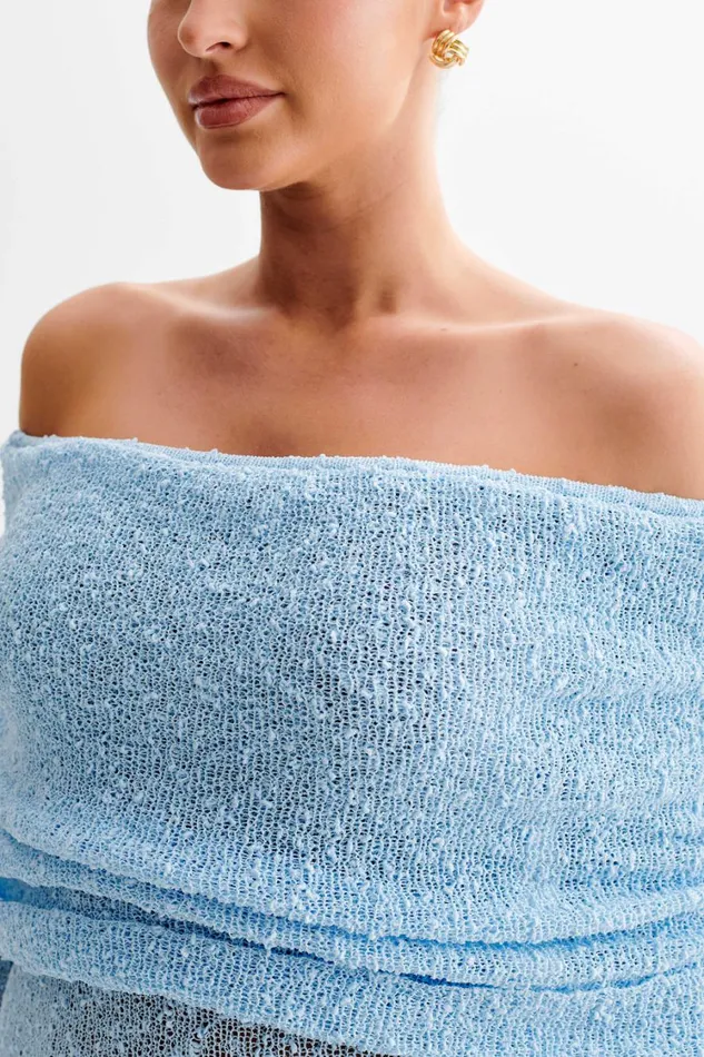 Women Meshki Dresses Marisol Off Shoulder Boucle Maxi Dress 8211 Light Blue
