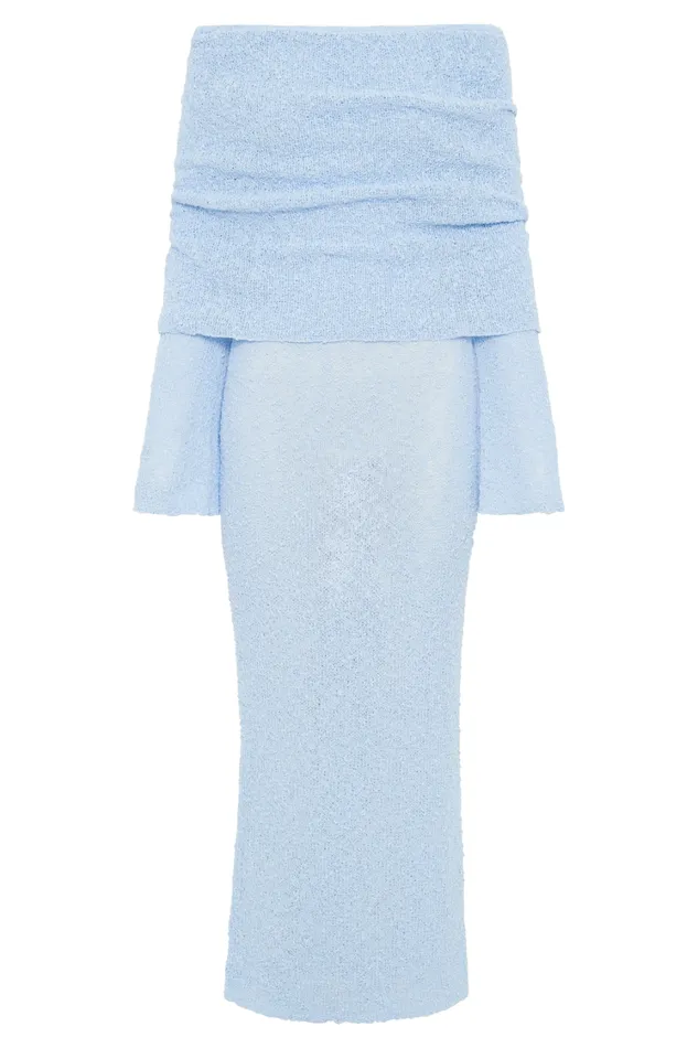 Women Meshki Dresses Marisol Off Shoulder Boucle Maxi Dress 8211 Light Blue