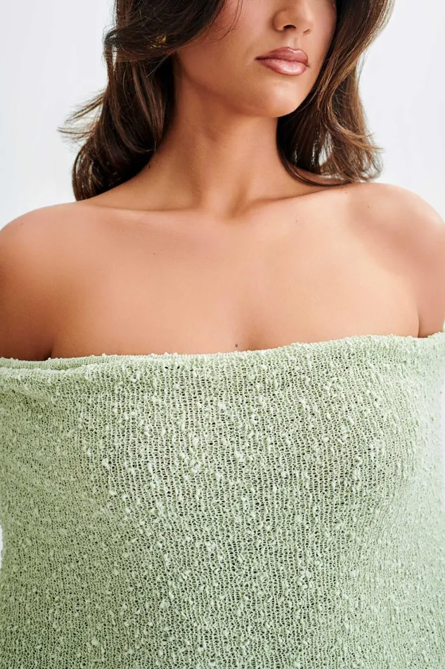 Women Meshki Dresses Marisol Off Shoulder Boucle Maxi Dress 8211 Pastel Green