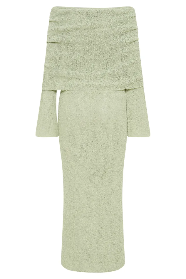 Women Meshki Dresses Marisol Off Shoulder Boucle Maxi Dress 8211 Pastel Green
