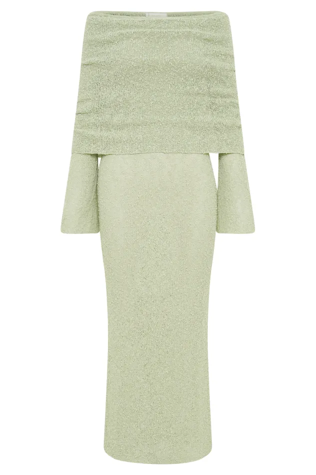 Women Meshki Dresses Marisol Off Shoulder Boucle Maxi Dress 8211 Pastel Green