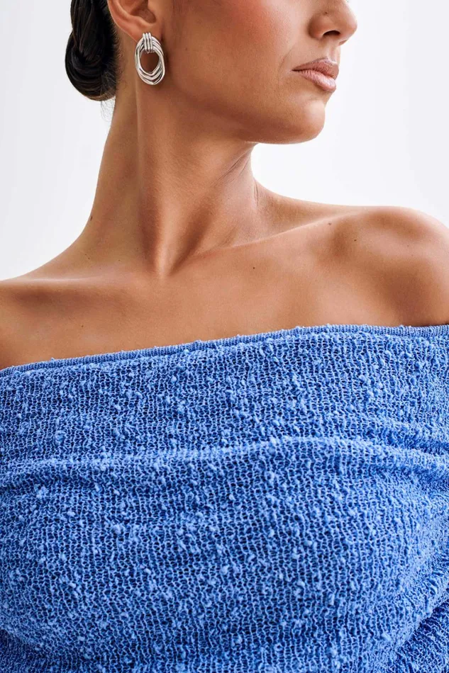 Women Meshki Dresses Marisol Off Shoulder Boucle Mini Dress 8211 Periwinkle