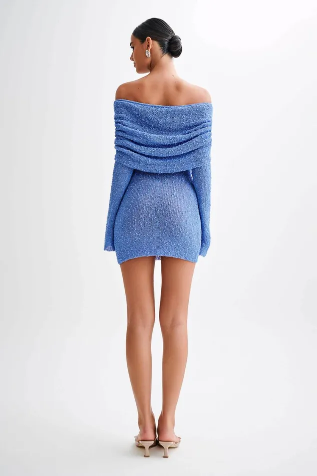 Women Meshki Dresses Marisol Off Shoulder Boucle Mini Dress 8211 Periwinkle