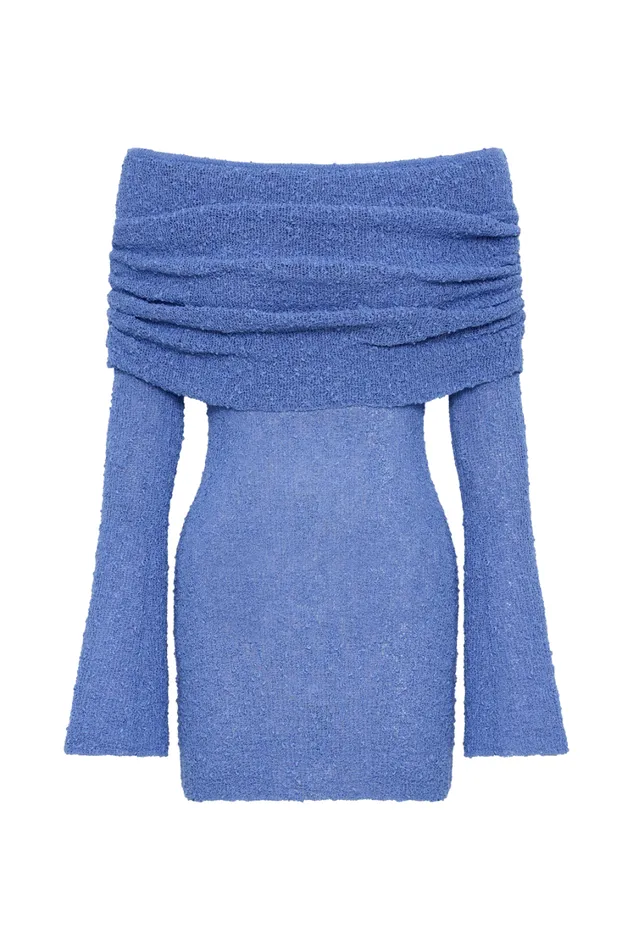 Women Meshki Dresses Marisol Off Shoulder Boucle Mini Dress 8211 Periwinkle