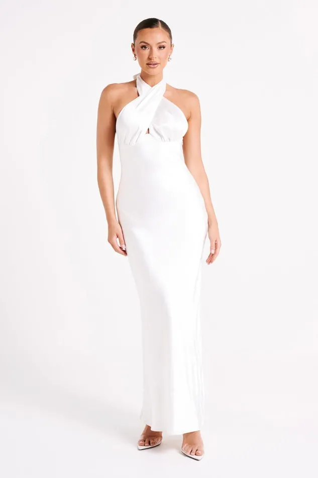 Women Meshki Dresses Marvelle Satin Halter Maxi Dress 8211 White