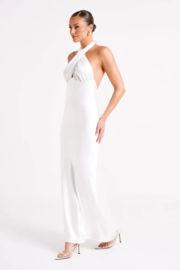 Women Meshki Dresses Marvelle Satin Halter Maxi Dress 8211 White