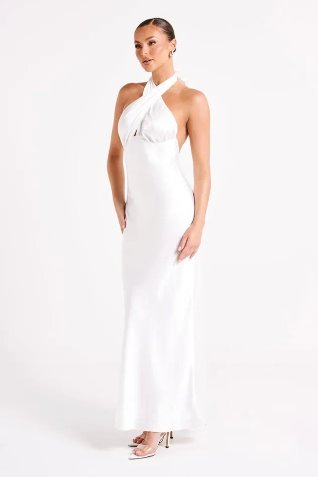 Women Meshki Dresses Marvelle Satin Halter Maxi Dress 8211 White