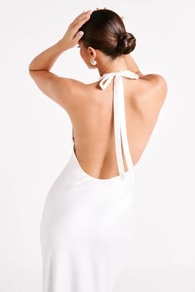 Women Meshki Dresses Marvelle Satin Halter Maxi Dress 8211 White