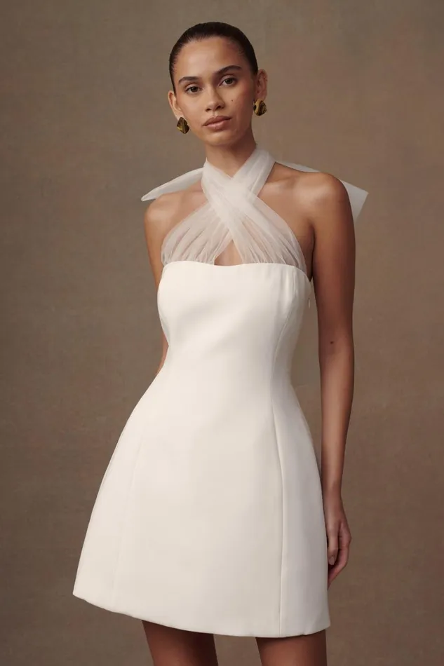 Women Meshki Dresses Maryam Tulle Bow Mini Dress 8211 White