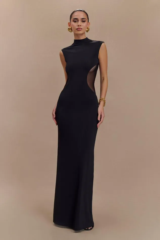Women Meshki Dresses Massie Slinky And Mesh Maxi Dress 8211 Black