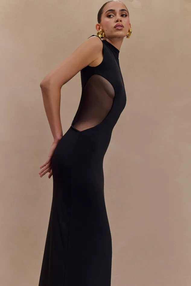 Women Meshki Dresses Massie Slinky And Mesh Maxi Dress 8211 Black