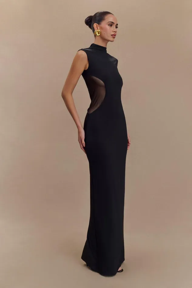 Women Meshki Dresses Massie Slinky And Mesh Maxi Dress 8211 Black