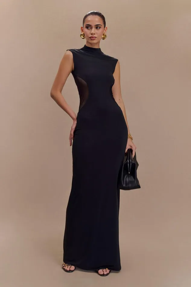 Women Meshki Dresses Massie Slinky And Mesh Maxi Dress 8211 Black