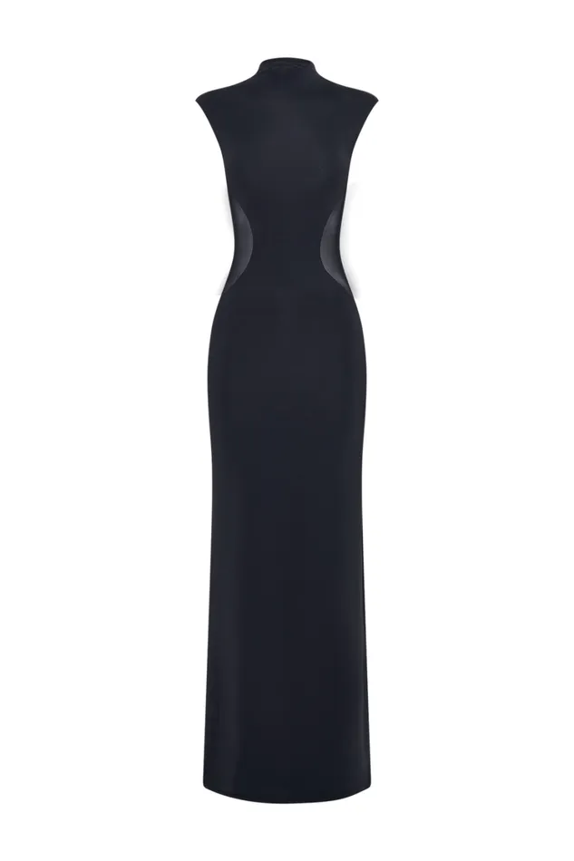Women Meshki Dresses Massie Slinky And Mesh Maxi Dress 8211 Black