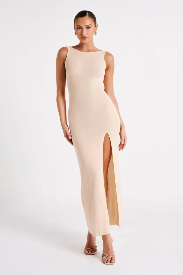 Women Meshki Dresses Maxine Sheer Knit Maxi Dress 8211 Wheat