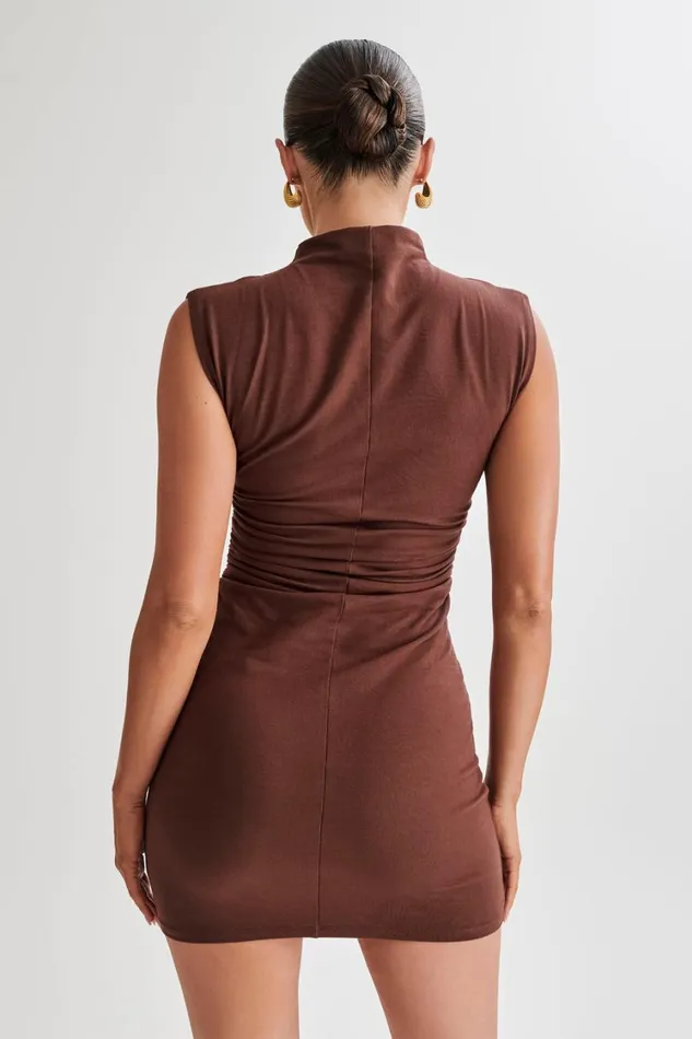 Women Meshki Dresses Melania High Neck Mini Dress 8211 Mocha