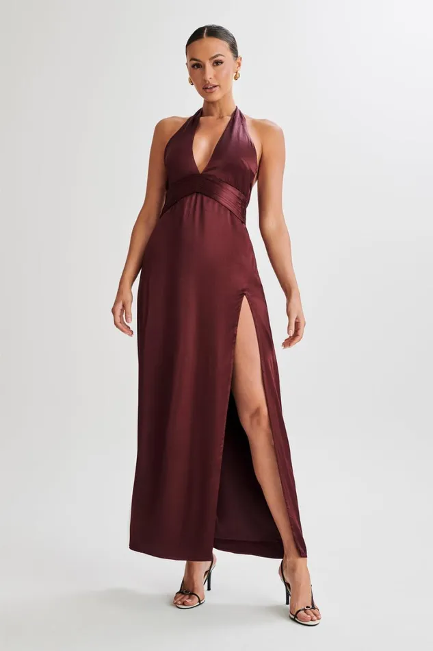 Women Meshki Dresses Milana Halter Maxi Dress 8211 Plum