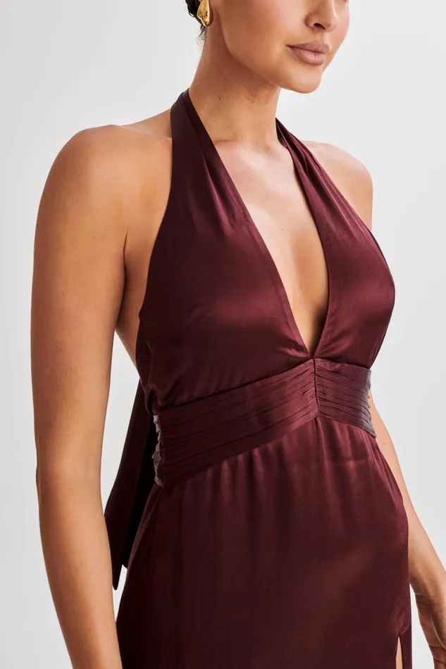 Women Meshki Dresses Milana Halter Maxi Dress 8211 Plum